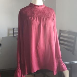 [Ann Taylor] Maroon Smocked Yoke Blouse